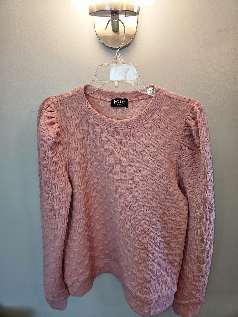 Fate Blush Pink Textured Puff-Sleeve Sweatshirt Medium So Comfy!